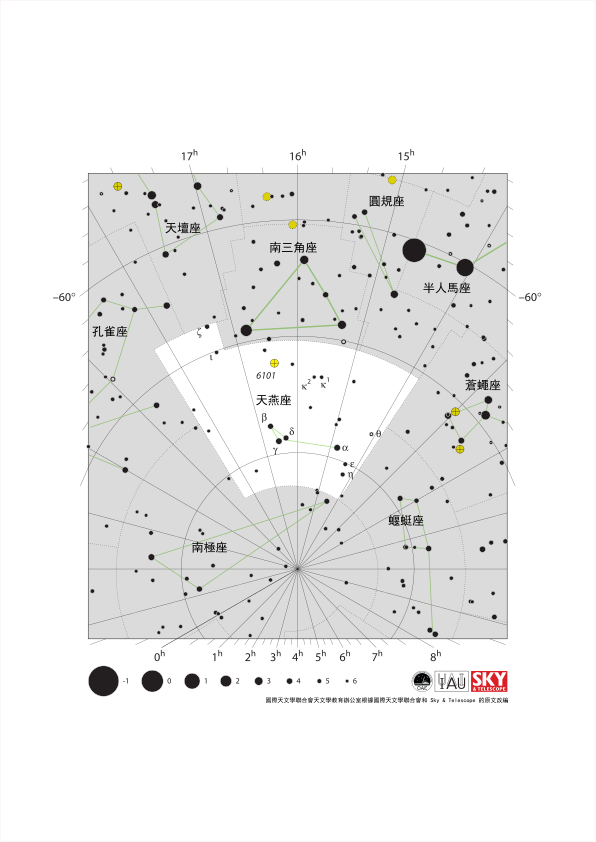 天燕座在其東西走向的東端有一個指向北方的等腰三角形。