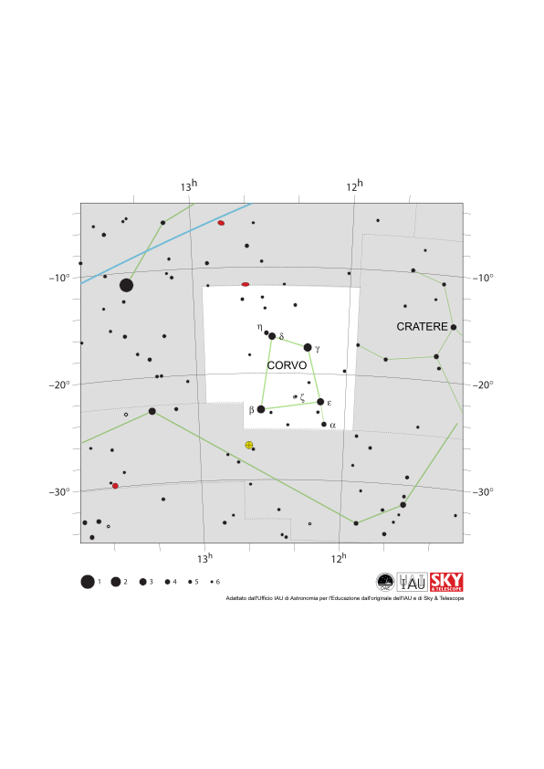 Il Corvo appare come un quadrilatero con una breve linea che si estende verticalmente dall'angolo inferiore destro (SW).