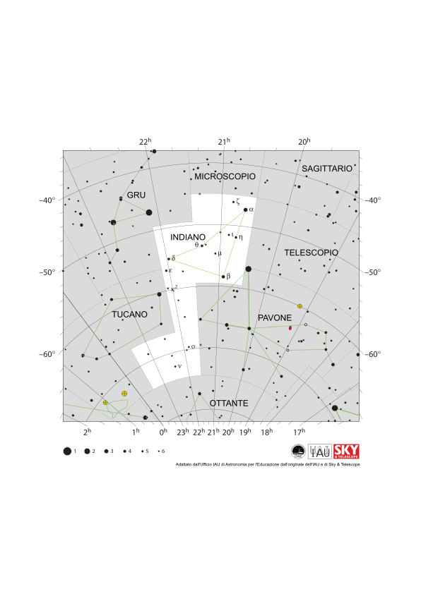 L'Indiano appare come un triangolo rettangolo con l'angolo retto rivolto a sud-ovest.