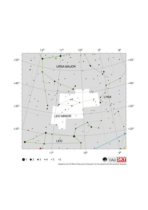 Leo Minor appears as a flattened diamond with a line extending from its west end