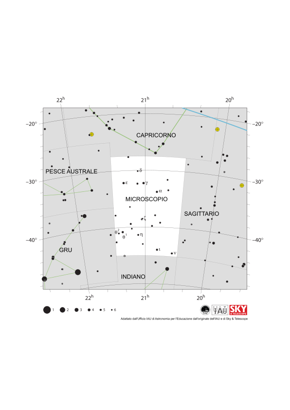 Non sono state tracciate linee di collegamento tra le stelle per marcare la forma del Microscopio.