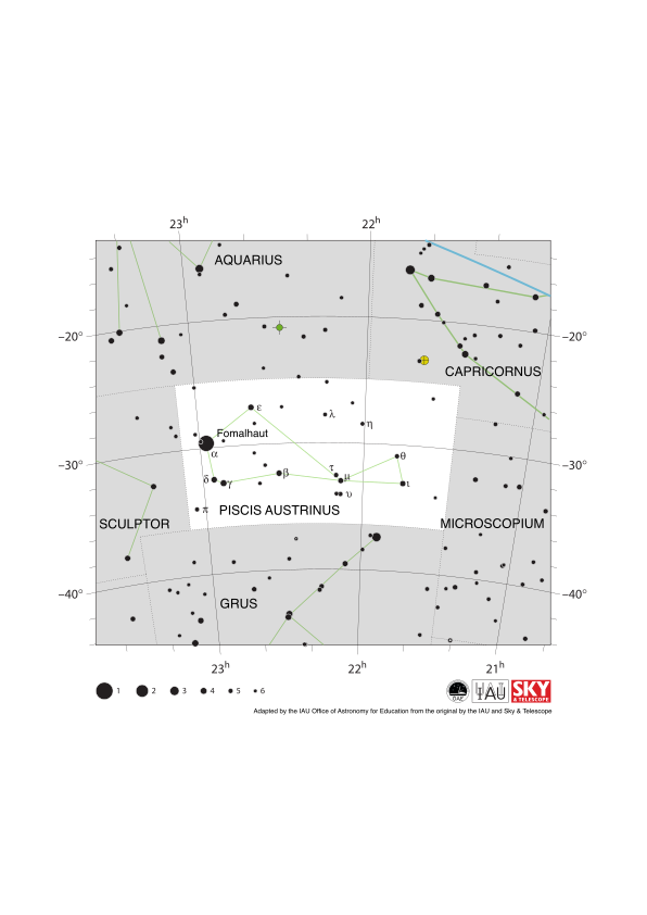 The stars in Piscis Austrinus form a rough horizontal fish shape with the tail facing west