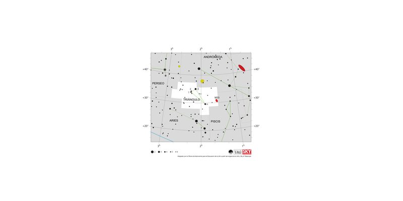 Las estrellas brillantes de Triangulum forman un triángulo isósceles que apunta al suroeste