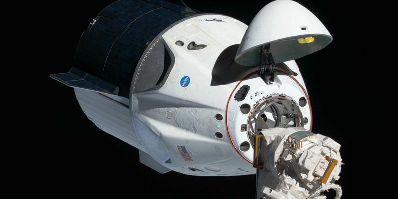 The SpaceX Crew Dragon spacecraft approaches the ISS for docking