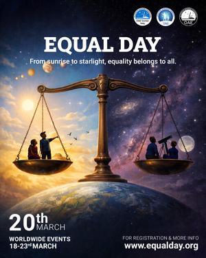 A poster including a giant scale illustrating equality when day and night have the same length