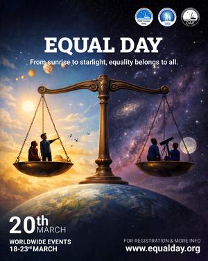 A poster including a giant scale illustrating equality when day and night have the same length