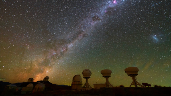 The Milky Way appears as a diagonal stripe bottom left to top right. It becomes more horizontal as the video progresses.