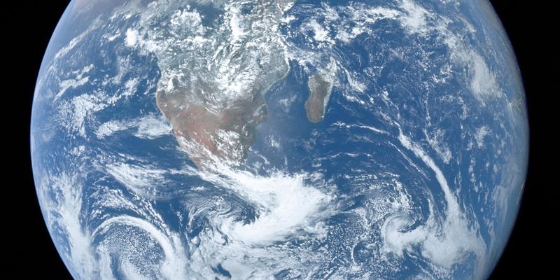 The Earth from space showing oceans and continents