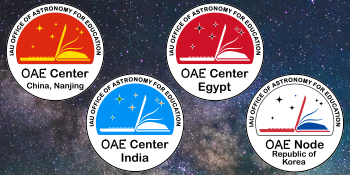 Logos of the OAE Centers China-Nanjing, Egypt & India and the OAE Node Republic of Korea