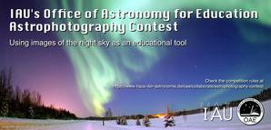 A picture of a green aurora with the IAU and OAE logos along with text that reads: "IAU's Office of Astronomy for Education a