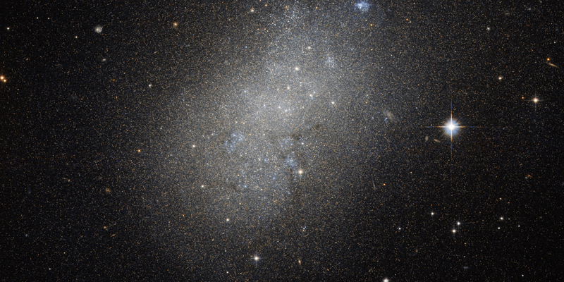 NGC 5264 appare come un ovale chiaro, sfocato e irregolare su uno sfondo scuro. Alcune stelle singole sono visibili tra i suoi bagliori diffusi.