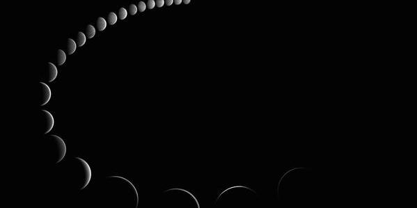 At the top Venus is full and appears small. As the images progress it moves to half, crescent and new, appearing larger.