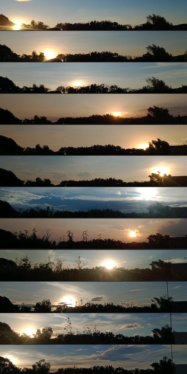 12 immagini di tramonto. Il tramonto si muove da sinistra in alto, a destra al centro e di nuovo a sinistra in basso.